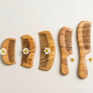 Handcrafted olive wood hair combs in multiple sizes