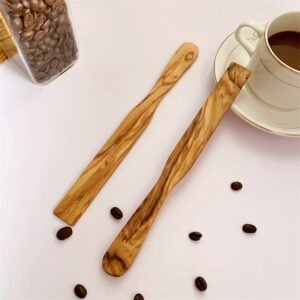 Hand-carved olive wood coffee stirrer