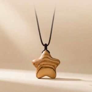 Handmade olive wood lucky star pendant necklace